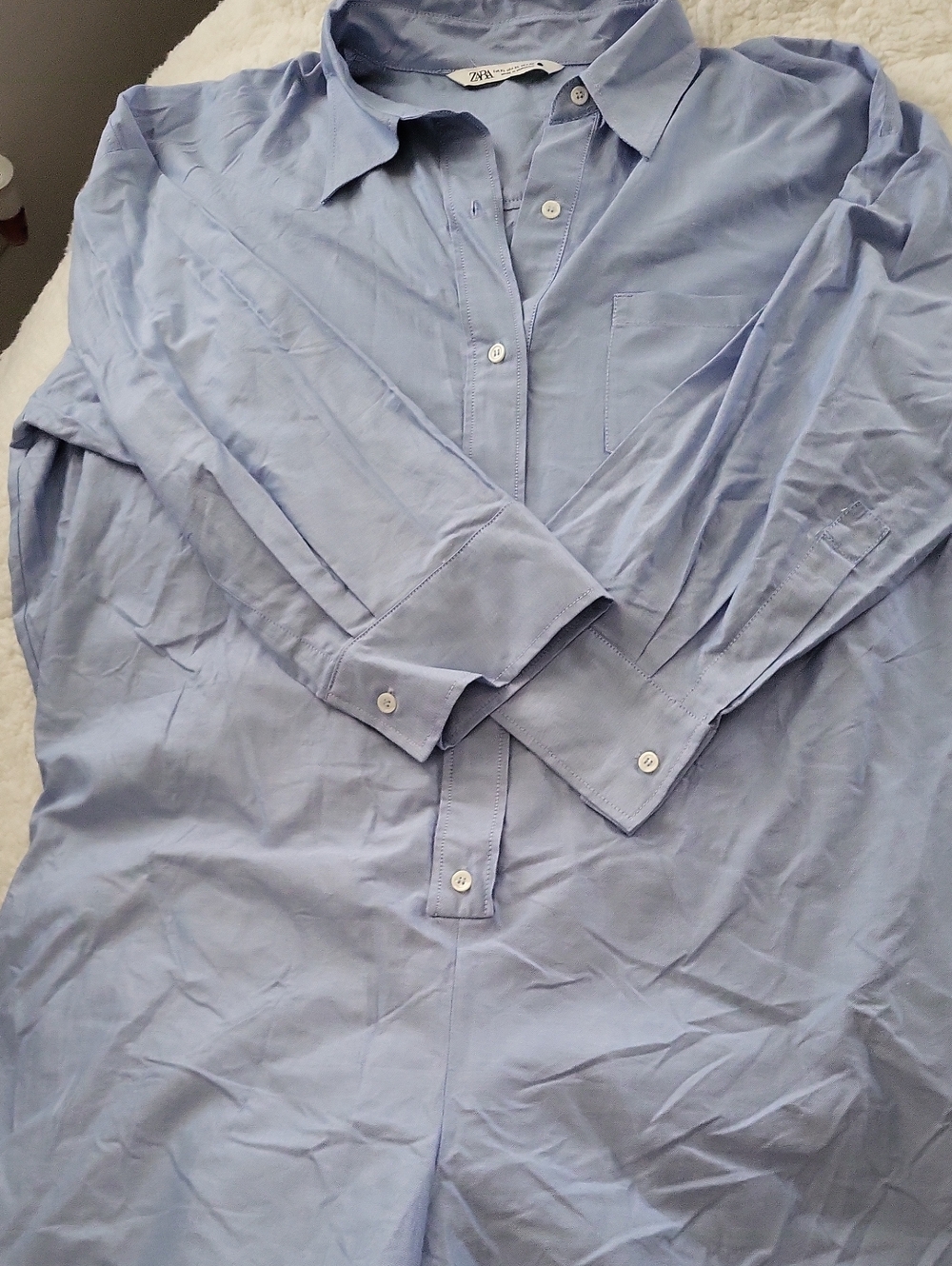 Zara Light Blue Poplin Oversized Collared Romper Jumpsuit Women's Size XL